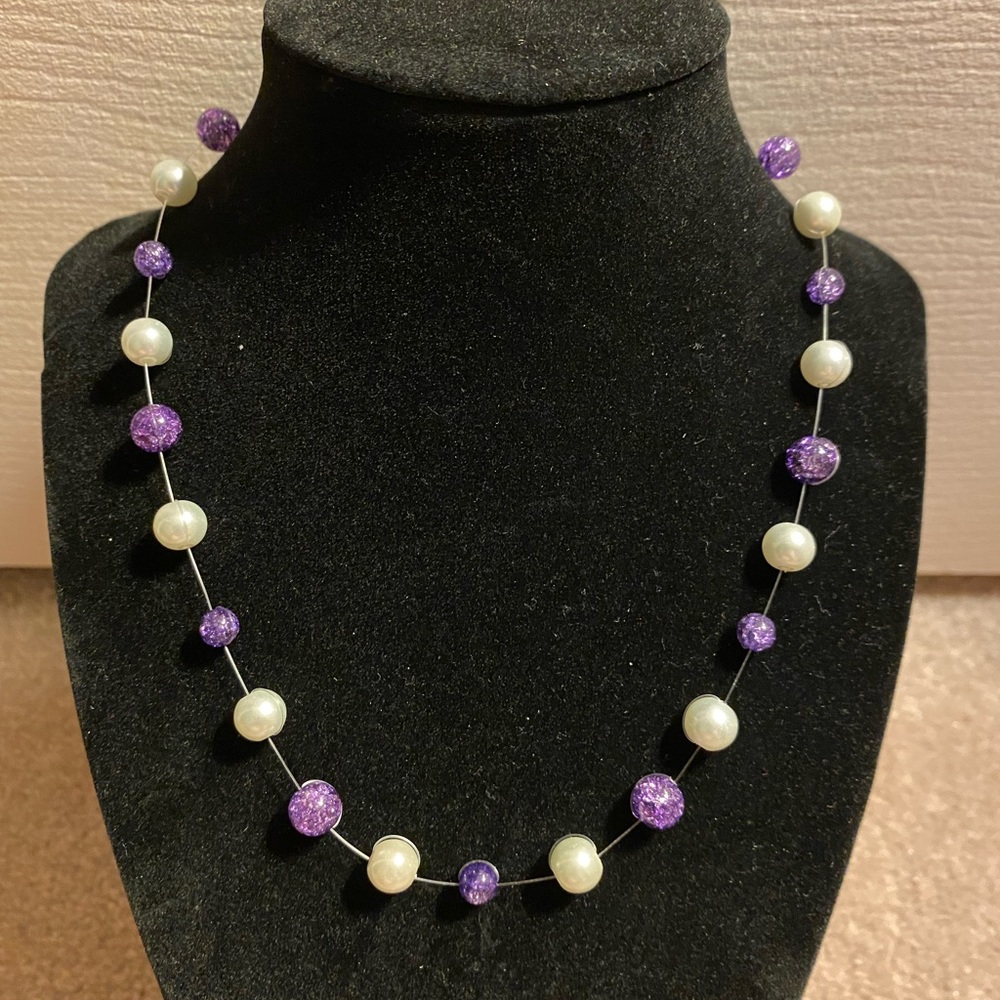 💍Handmade, natural pearl and shattered crystal necklace, floating bead style💍